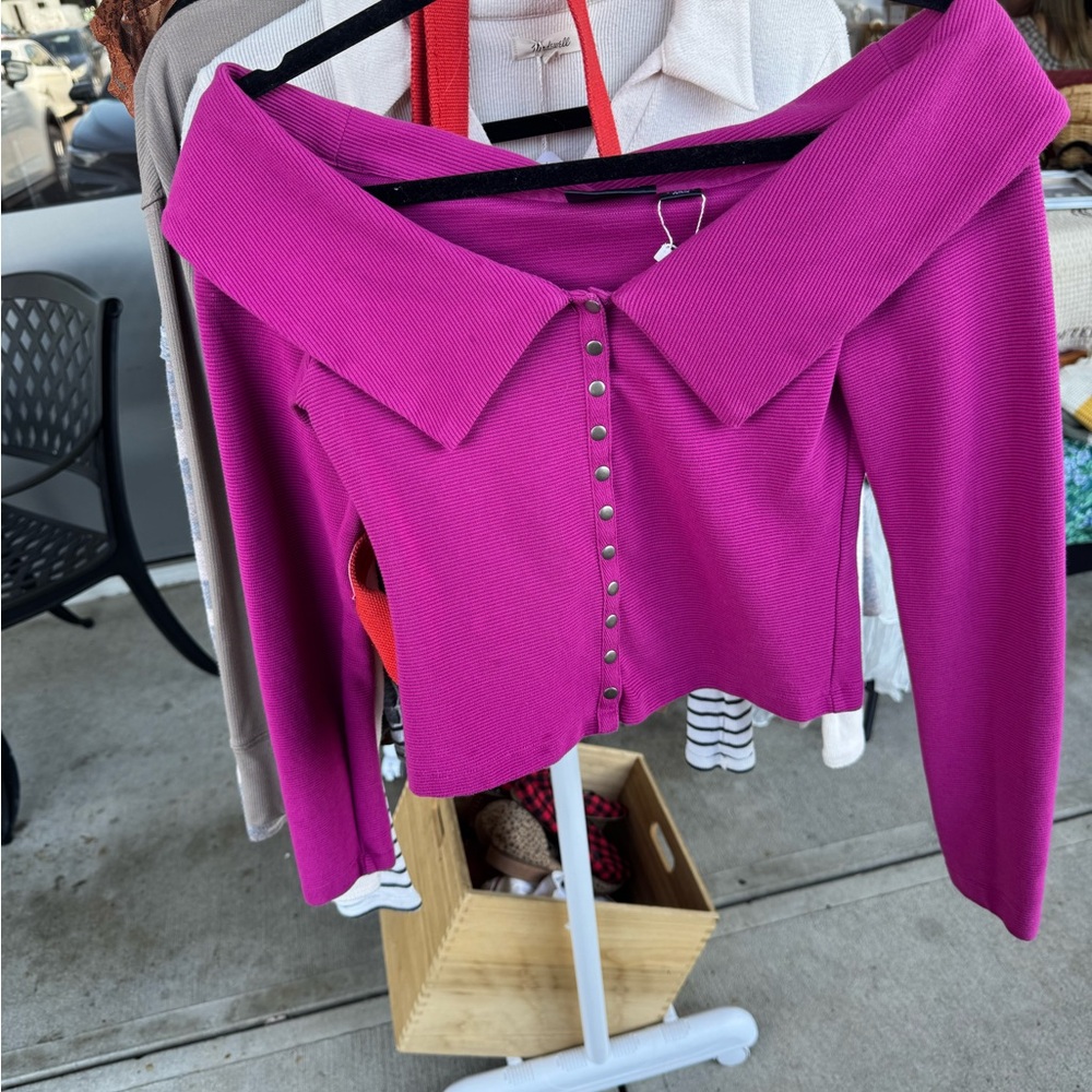 Anthropologie Magenta Off-the-Shoulder Sweater